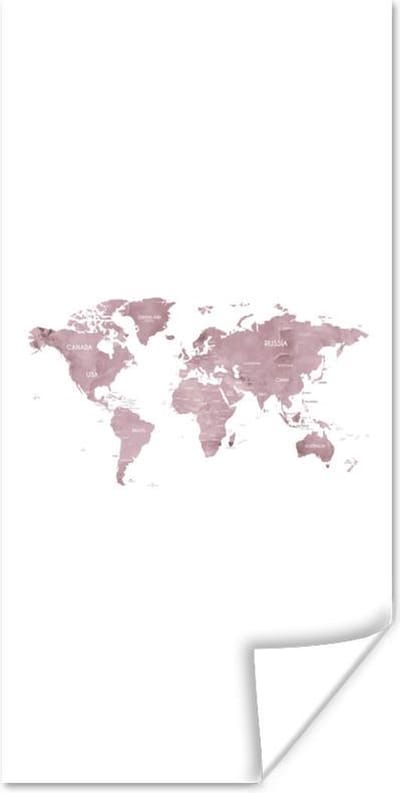 Wereldkaarten - Wereldkaart - Roze - Wit - 80x160 cm