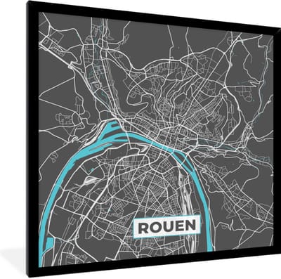 Fotolijst incl. Poster - Frankrijk - Plattegrond - Rouen - Kaart - Stadskaart - 40x40 cm - Posterlijst
