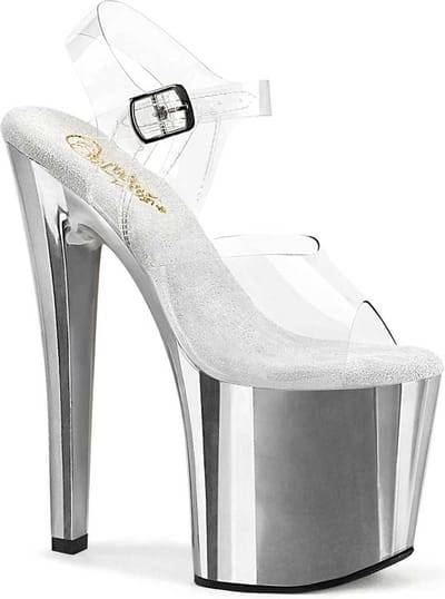 Pleaser - ENCHANT-708 Sandaal met enkelband, Paaldans schoenen - US 5 - 35 Shoes - Transparant/Zilverkleurig