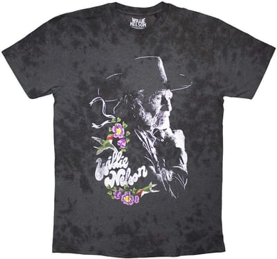 Willie Nelson - Floral Heren T-shirt - S - Zwart
