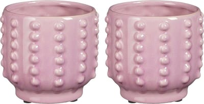 Mica Decorations Bloempot Boaz - 2x - gebobbeld - roze - 11 x 13 cm - plantenpot