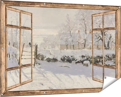 Gards Tuinposter Doorkijk De Ekster, La Pie - Claude Monet - 150x100 cm - Tuindoek - Tuindecoratie - Wanddecoratie buiten - Tuinschilderij
