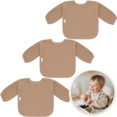 Funnies Slab met Mouwen 3-Pack Pinkstone - Set van 3 Zachte Slabbetjes voor Baby’s - 100% Katoenen Badstof - Makkelijk Wasbaar in de Wasmachine - Slabbetjes, Kwijlslab, Eet- en Speelslab - Ideaal voor Eten, Knutselen en Spelen