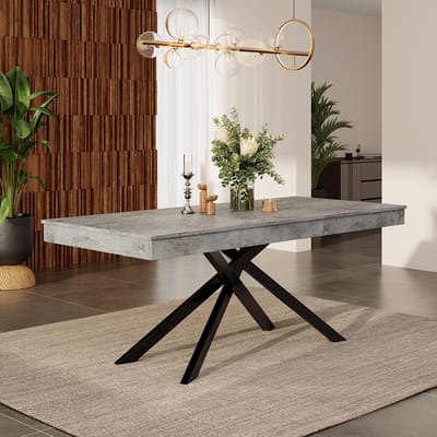 BLACKCOLORS Uitschuifbare eettafel, 140/180*80 cm, voor 6 tot 8 personen, rechthoekig, dik tafelblad, metalen poten, eenvoudige stijl, tafel voor eetkamer, keuken, woonkamer, grijs