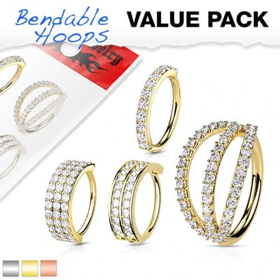Voordeelset 4 pack assortiment buigbare hoop rings 1.2x8 - goud - LMPiercings