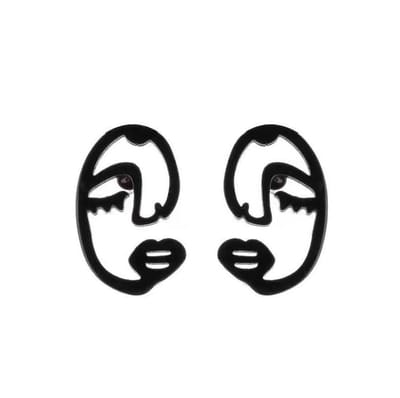 Gading® Oorknopjes - RVS dames Oorknoppen met  Picasso gezicht- 7mm-12mm- zwart