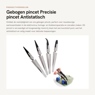 Dailygoods - Gebogen pincet - Precisie pincet - Antistatisch roestvrij staal - Zilver - ESD-pincet - Geschikt voor elektronica, horloge, sieraden - 4...