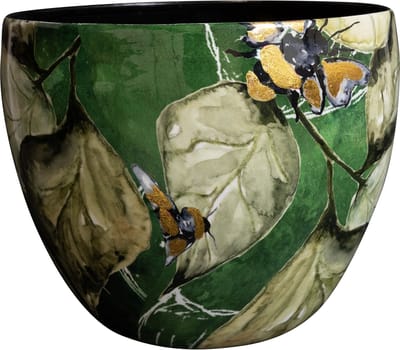 TS Collection - Bloempot Bee green - 21x16 - Metaal & Epoxy - Exclusieve woonitems voor binnen - Handgemaakt - Unieke print - Designed by Lammie