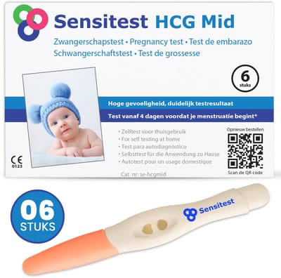 Sensitest Zwangerschapstest Midstream – 6 stuks – 25 mIU/ml – Test vanaf 4 dagen vóór menstruatie – Uitslag in 5–10 minuten – Inclusief handleiding & zwangerschapskalender