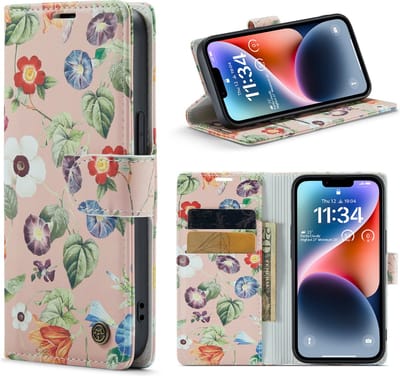 Casemania Hoesje Geschikt voor Apple iPhone 14 met Bloemen Print - Portemonnee Book Case