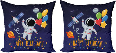 ABAKUHAUS Verjaardag Decoratieve Kussenhoes 2-pack, Astronaut Ballon, 50x50 cm, Donkerblauw