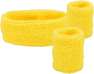 Scoby - Zweetbandjes set - Polsbandjes - Hoofdband - Sportband - 3 Delig - Geel