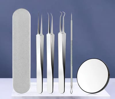 Mee-eter verwijderaar - Comedonen naaldenset - Blikken opbergdoos - Set van 5 stuks - Zilver