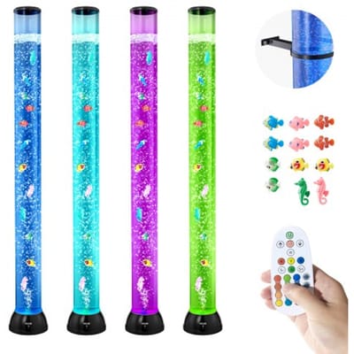 VEVOR Lavamp met 10 zwemmende vissen, 120 cm, bubbellamp, 16 kleurveranderende lichteffecten, afstandsbediening, sfeerverlichting, aquarium nachtlampje voor slaapkamer, woonkamer, huisdecoratie