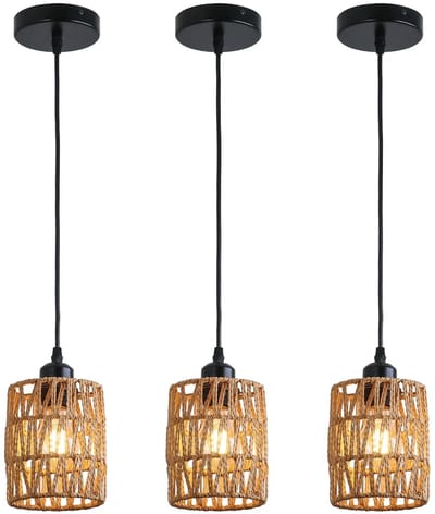 Allero Hanglampen - Geweven Hanglamp - Hanglampen Eetkamer - Hanglampen Woonkamer - 3 stuks - Handgeweven - 12 cm - Verstelbaar