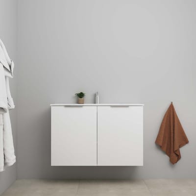 On-Line Onderkast - 100 cm - Bouwpakket - 2 Deuren met Greep - Porseleinen Wastafel - 1 Kraangat - Mat Wit