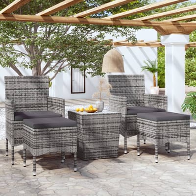 vidaXL - 5-delige - Bistroset - poly - rattan - en - gehard - glas - grijs
