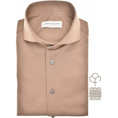 John Miller Overhemd Natural Comfort Knitted Organic Cotton Shirt Midden Bruin / male