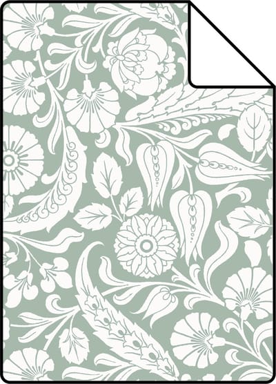 Proefstaal ESTAhome behang bloemmotief vergrijsd groen - 26.5 x 21 cm - 139329-S