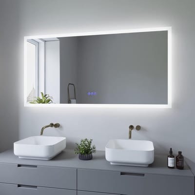 Grote Badkamerspiegel met Licht, Spiegelverwarming en Touchcontroller, 140x70 cm