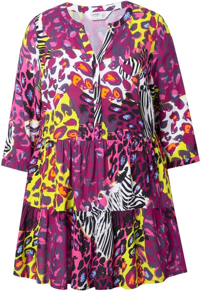 Angel of Style - Dames - Tuniek gekleurd luipaardpatroon 3/4-mouwen - Magnoliarood - Maat 46