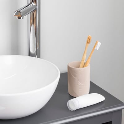 Badkamer Beker – Tandenborstelhouder Beige – Resin – Ø7,8 x 11,4 cm – Badkamer Accessoire [BW3022B]