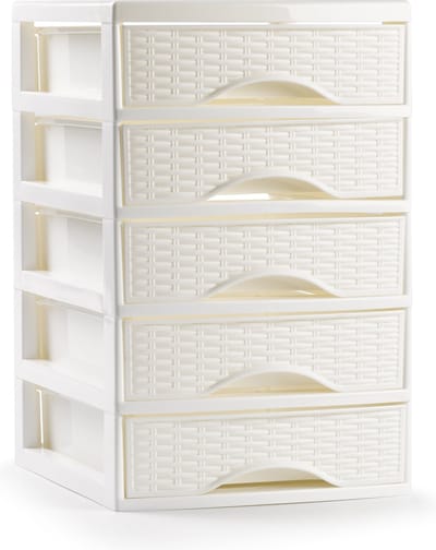 PlasticForte Ladeblokje - bureau organizer met 5x lades - ivoor wit - L18xB21xH28 cm