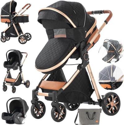3-in-1 Kinderwagen voor Pasgeborenen - Opvouwbare Buggy met Draagbare Reiswieg