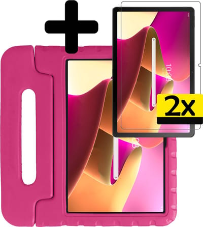 Hoes - Geschikt voor Lenovo Tab M10 Plus (3e / 3rd Generatie) - Met 2x Screenprotector - Kinderhoes Shockproof Bumper - Kidsproof Case - Tablet Hoesje - Kinder Cover - Roze