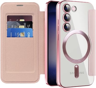 Geschikt voor Samsung Galaxy S24 5G - Flipportemonnee - Kaartsleuven - RFID-blokkering - Geschikt voor Mag - Book Case Hoesje - Rosegoud