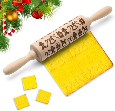 Deegroller, deegroller met patroon, deegroller met patroon, 3D-houten deegroller, reliëf, bakaccessoires voor het bakken van gebak, cake, koekjes, fondant