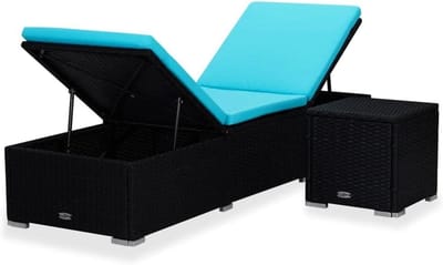Ligstoel met bijzettafel - Chaise longue Loungestoel - Buiten ontspannen - Verstelbare zijkanten - 195 x 31 x 60 cm