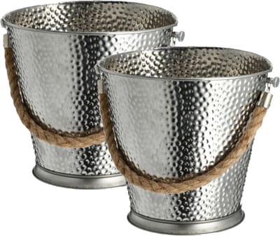 Set van 2x stuks RVS champagnekoelers/ijsemmers met handvat van touw 5 liter - 5000 ml - Drank emmers/koelers