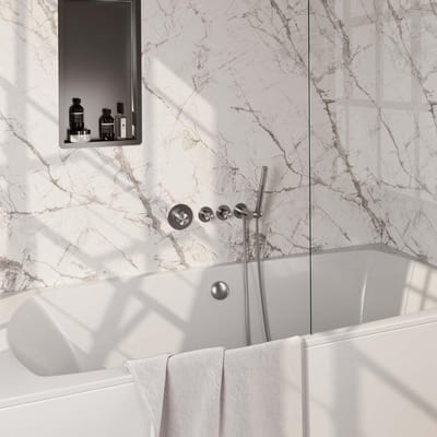 Brauer Brushed Carving Thermostatische Inbouw Badkraan Badvulcombinatie - Staaf - Doucheslang - Wandaansluitbocht - Handdouche - Rvs Geborsteld Pvd