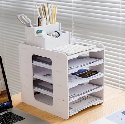 5-Layer Aflage Organizer voor A4 Papier, Documenthouder en Pennenhouder voor Thuis en Kantoor, Ideaal voor Bureauorganisatie en Schoolgebruik
