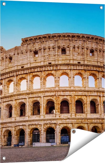 Gards Tuinposter Colosseum in Rome met de Blauwe Lucht - 60x80 cm - Tuindoek - Tuindecoratie - Wanddecoratie buiten - Tuinschilderij