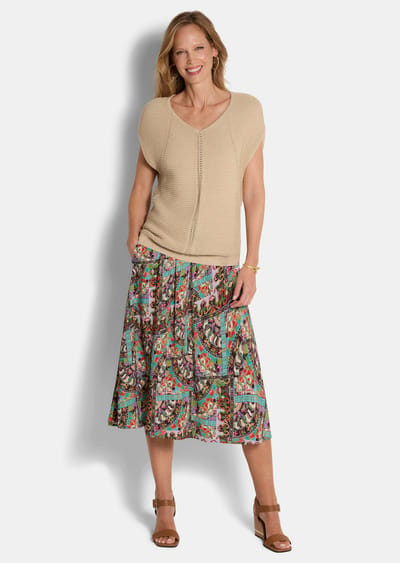 Chique tricot pullover met een stijlvolle glans - beige - Gr. 19 van Goldner Fashion
