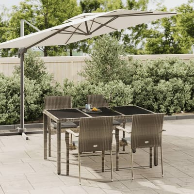 vidaXL - 5-delige - Tuinset - met - kussens - poly - rattan - grijs