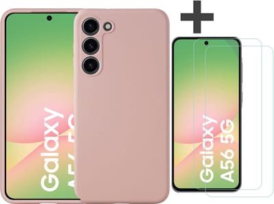 Hoesje geschikt voor Samsung Galaxy A56 hoesje zacht siliconen met 2 Stuks gehard glas Screenprotectors- Arara backcover - Licht Roze