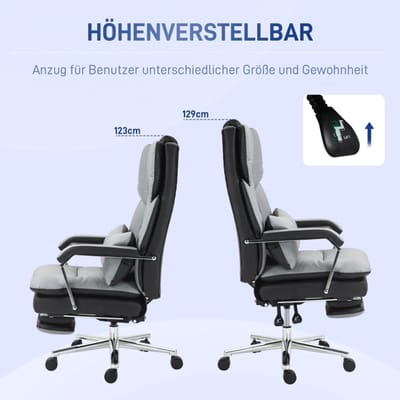 OKWISH Bureaustoel Ergonomisch Verstelbaar 63 X 71 X 123 129 Cm Met Lendensteun En Voetsteun Voor Kantoor Thuis Kunstleer Grijs