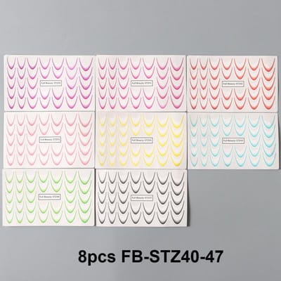 8 stuks Verloop Franse Nail Art Stickers Inkt Bloeiende Golflijn Water Transfer Schiebers Decals DIY Ombre Manicure Decoraties 8pcs white