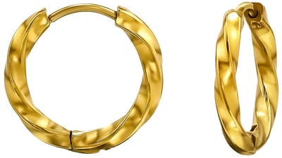Joy Ibiza - twisted oorbellen - oorringen gedraaid - 2.5 / 12 mm - Klap scharnier sluiting - chirurgisch staal - ear party boho - bohemian style - ip/pvd gold plated