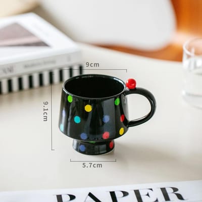 1 stuks 400 ml keramische mokken handgetekende ronde stip koffiemokken melk water drinken Koreaanse stijl havermout ontbijtbeker drinkgerei 401-500ml black