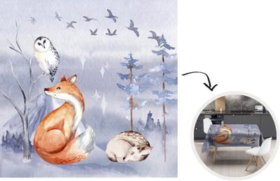 Tafelkleed - Tafellaken - 180x180 cm - Vos - Winter - Schilderij - Binnen en Buiten