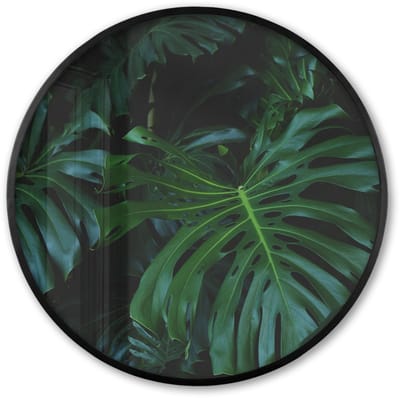 Poster in lijst Rond - Fotolijst 60x60 cm - Posters - Monstera - Bladeren - Tropical - Ronde posterlijst zwart - Decoratie - Wanddecoratie woonkamer - Muurdecoratie slaapkamer
