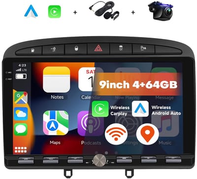 Boscer 2 Din Autoradio - Geschikt voor Peugeot 308 & Peugeot 408 (2007-2015) - Draadloos Apple CarPlay & Android Auto - Vernieuwd Bedieningspaneel - 9 Inch HD Touchscreen - WiFi, Bluetooth & USB - Achteruitrijcamera & Microfoon