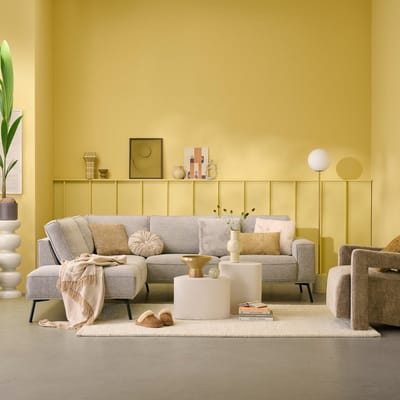 Hoekbank Alford - Textiel - Naturel - 260x85x208 cm - Divan Links - Zwarte Poten