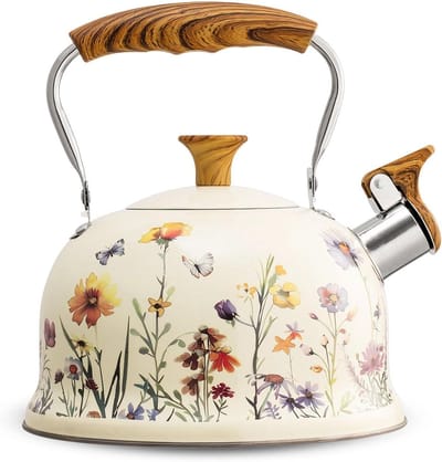 Waterkoker RVS - Theepot Fluitketel - Koffie en Thee - Zijfluitje - 3 Liter - Wit Paars