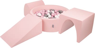 KiddyMoon schuimspeelplaats met rond ballenbad (200 ballen) ballenbakken voor baby's speelbad hindernisbanen, made in the eu, roze:wit/grijs/poederroze