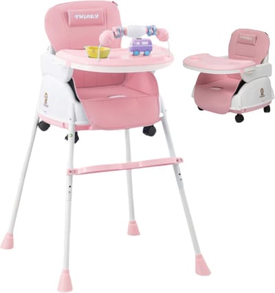 2-in-1 Kinderwagenset - Opvouwbare Eetstoel en Kinderwagen voor Baby's en Peuters - Verstelbare en Draagbare Babystoel - Roze